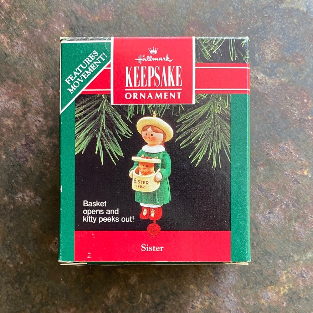Hallmark Keepsake Ornament - 1992-“Sister” Features Movement. Basket Opens- VTG